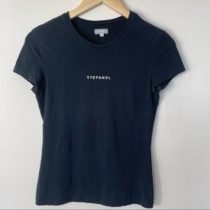 Stefanel Flitter Logo Black Women’s Short Sleeve T Shirt S